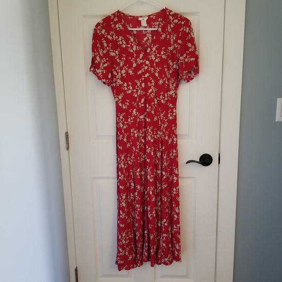 H&M Dresses Hm Red Floral Midi Dress Poshmark
